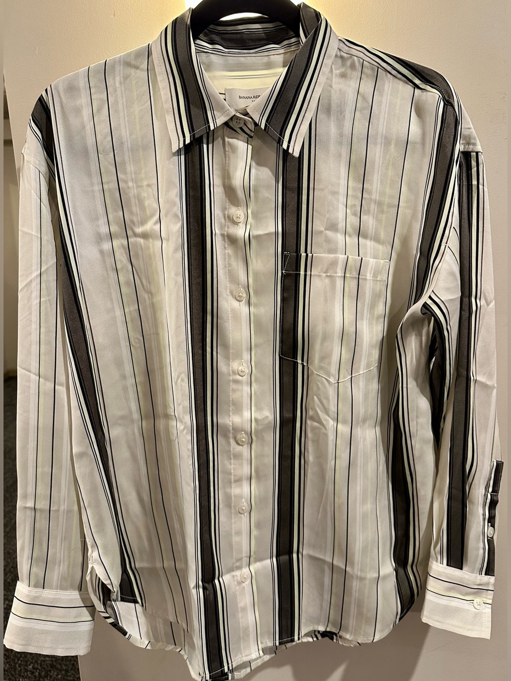 NWT- Banana Republic Cream, Olive & Black Striped Dress Shirt